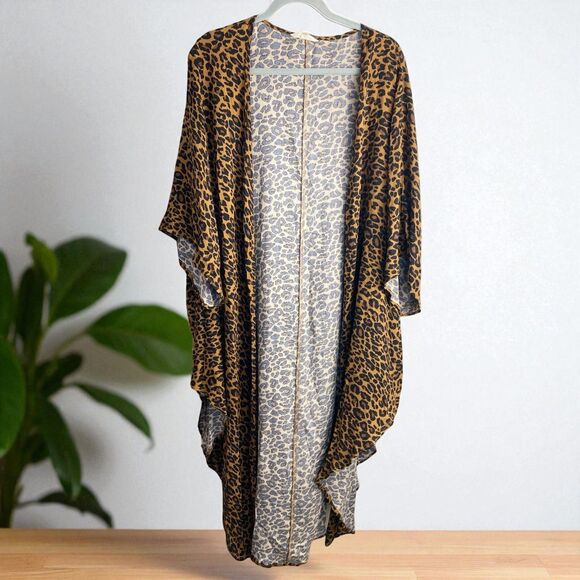 Terra & Sky Leopard Print Open Duster Kimono 2X Longline Edgy Chic  Resort Ready - Picture 1 of 8